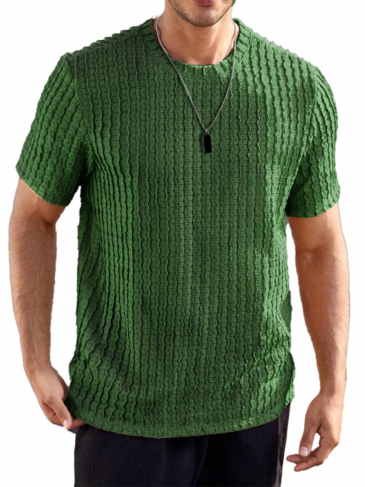 Men's Hawaiian Casual Jacquard Round Neck Short Sleeve T-Shirt