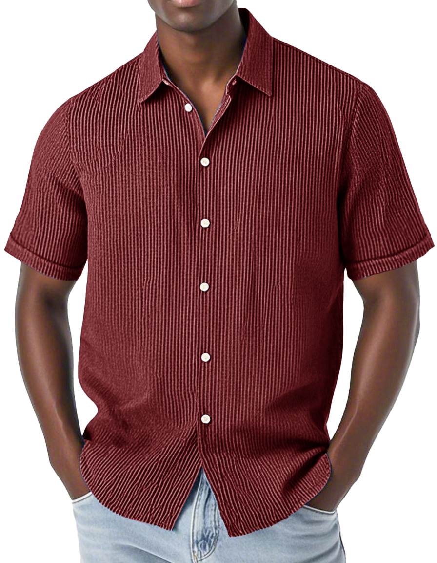 Men's Fashion Casual Corduroy Fabric Lapel Short Sleeve Shirt