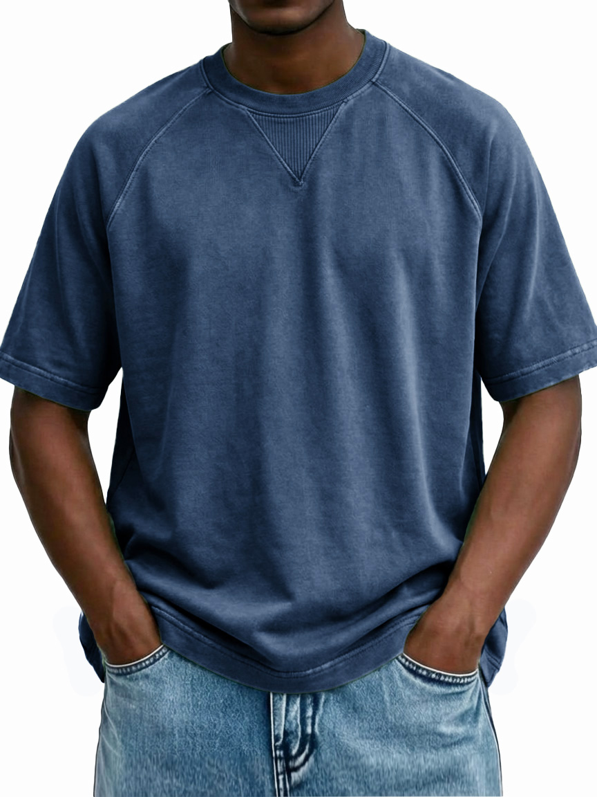 Men's Retro Distressed Raglan Crew Neck Short-Sleeve T-Shirt