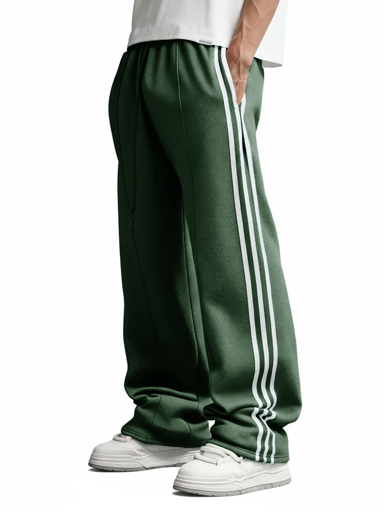 Men's Fashion Retro Striped Patchwork Loose Drawstring Belt Pocket Trousers