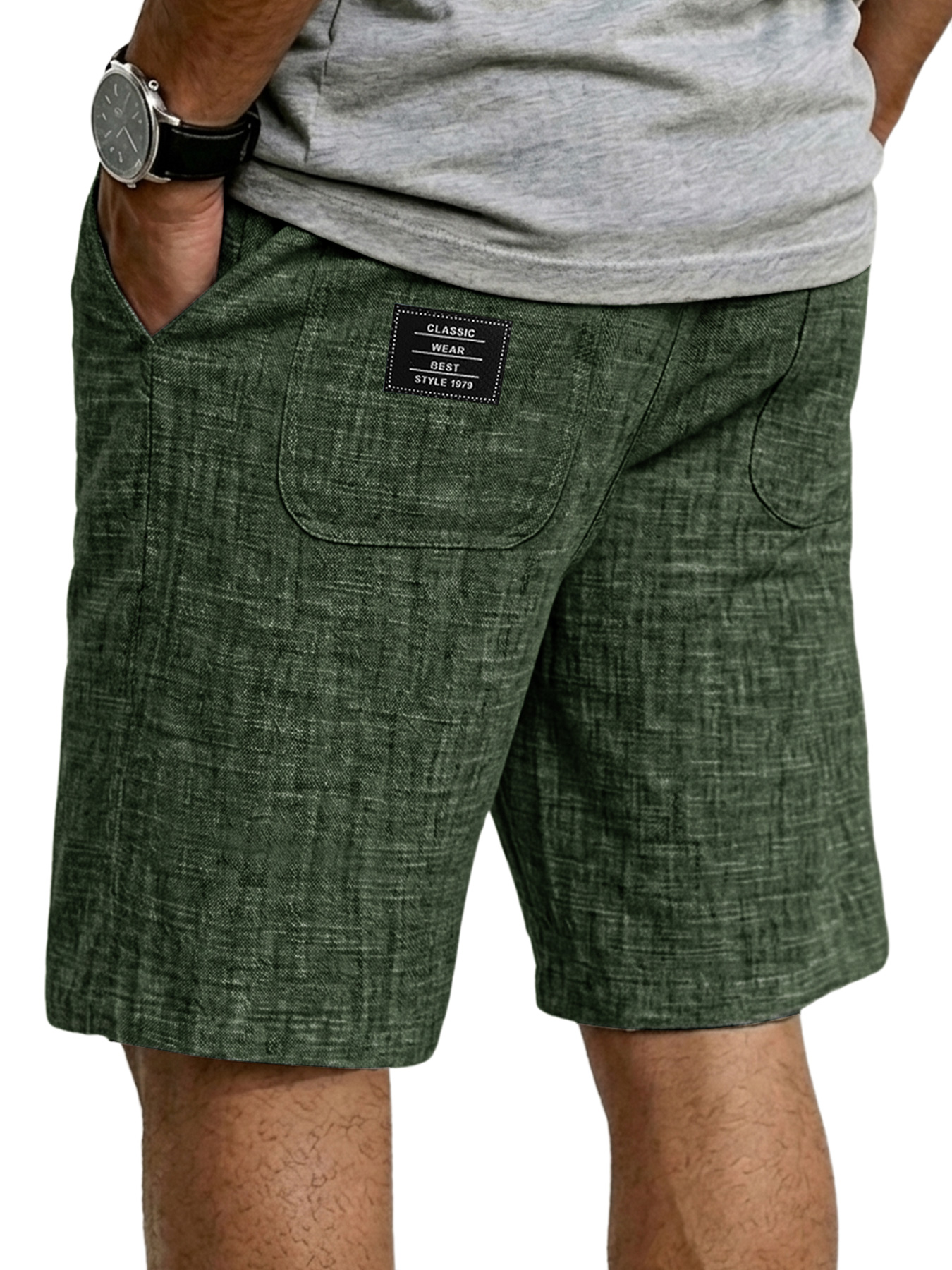 Men's Casual Linen Embroidered Logo Comfortable Shorts