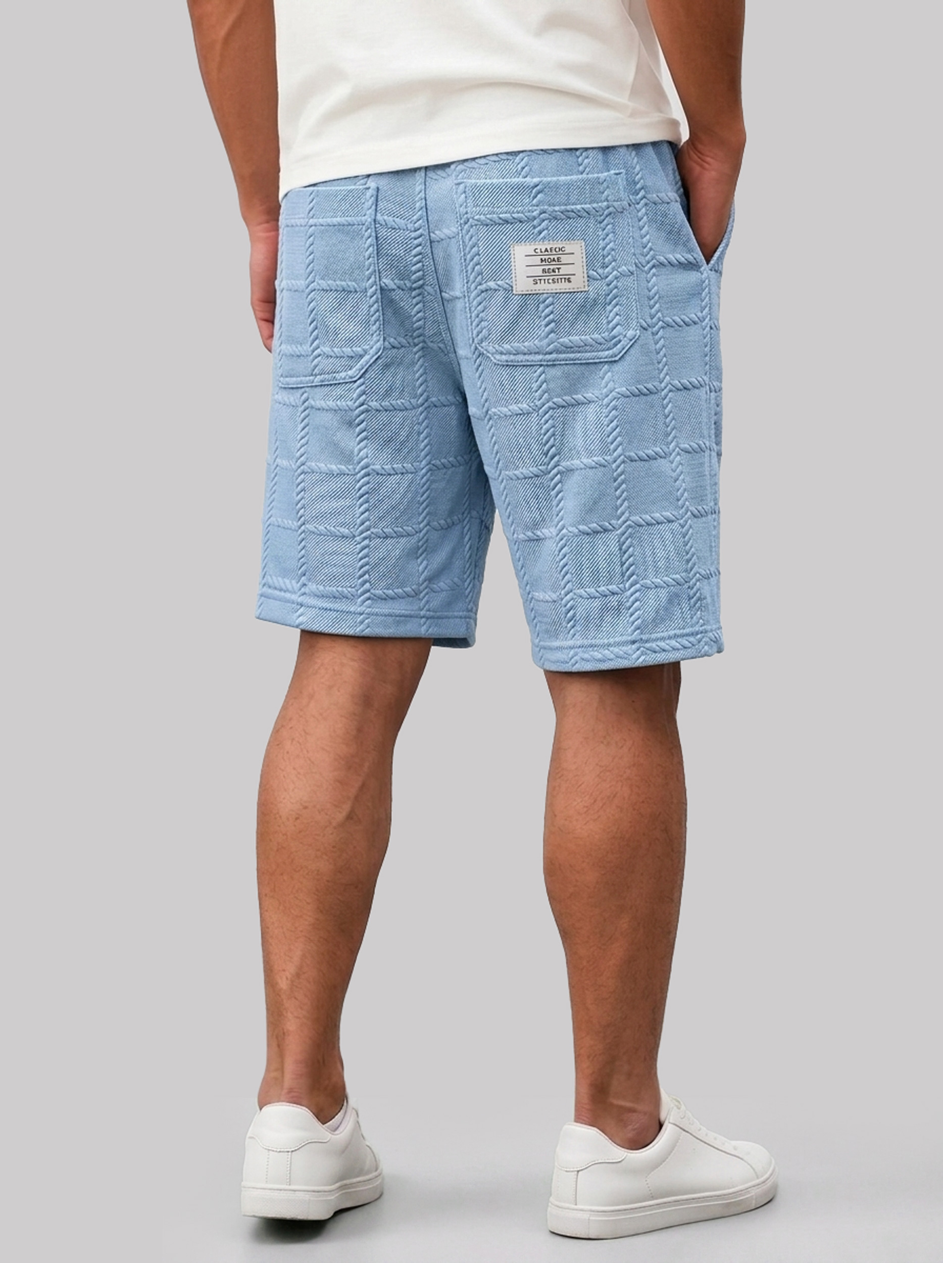 Men's Solid-Color Casual Shorts with Jacquard Texture and Embroidered Logo