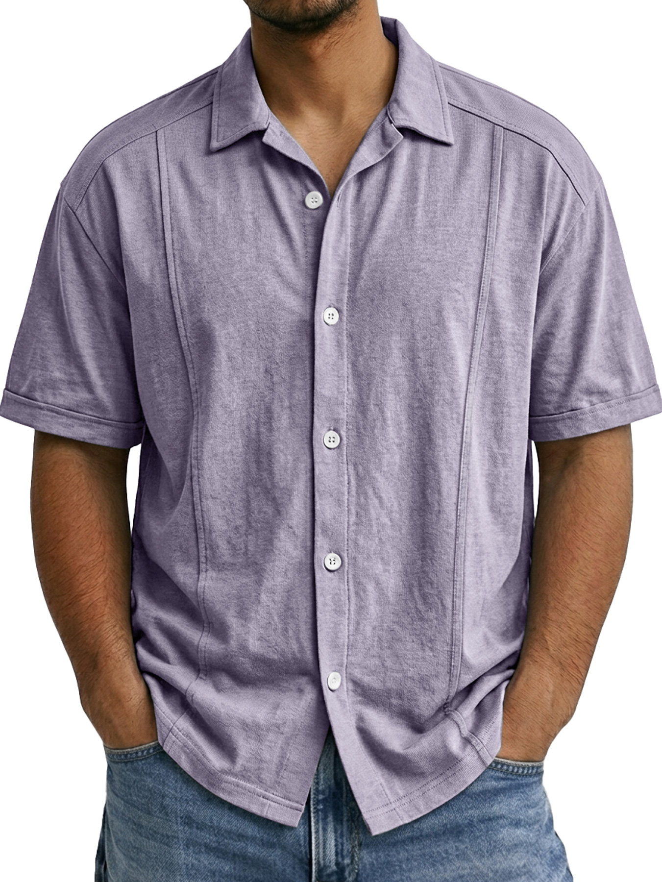 Men's Deconstructed Design Collared Casual Comfortable Short-sleeved Shirt