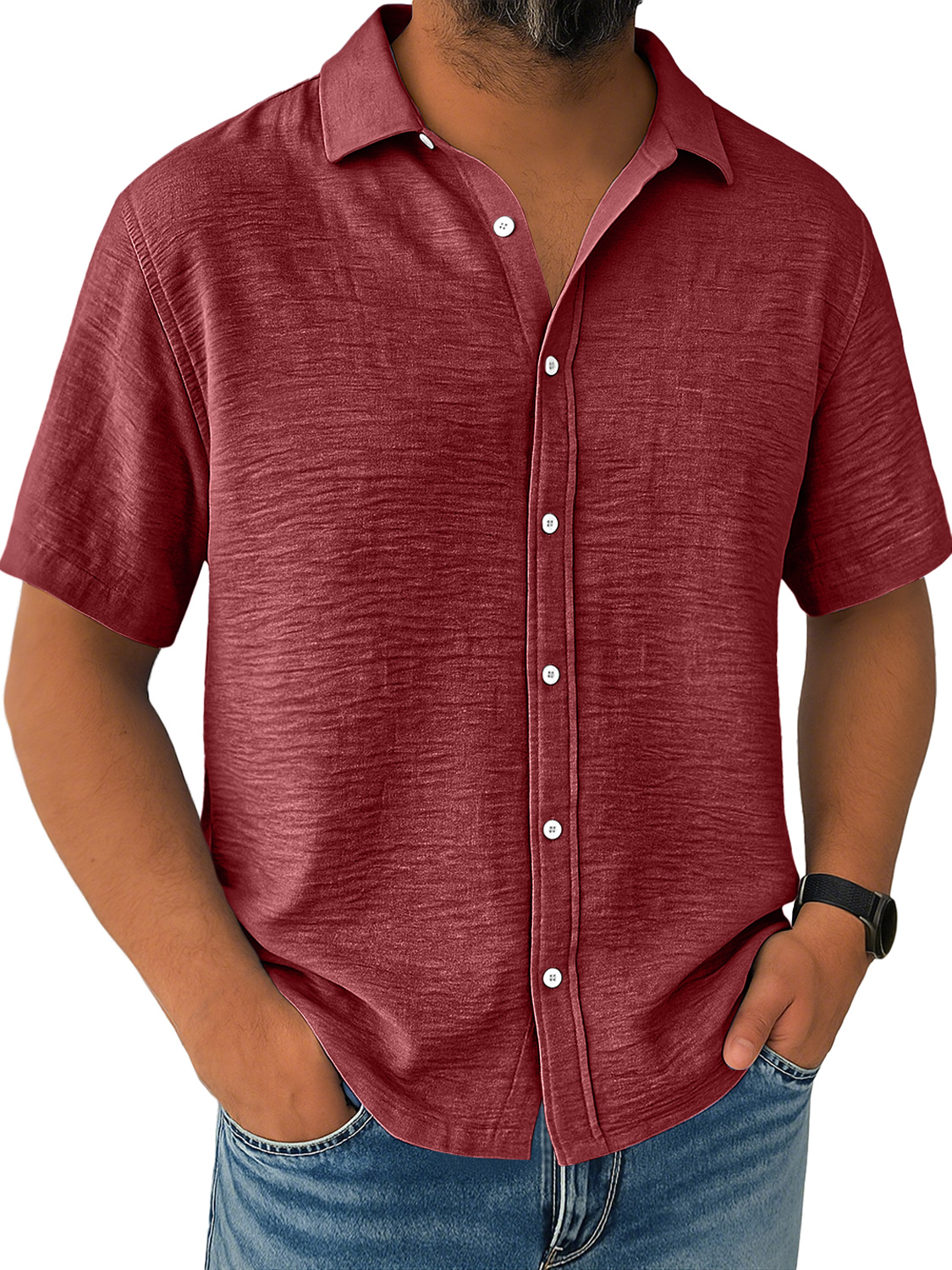 Men's Daily Loose Casual Breathable Solid Color Button Long Sleeve Shirt