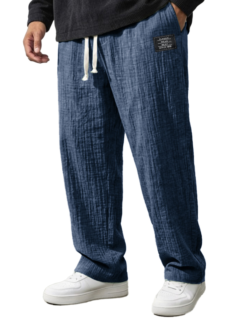 Men's Fashionable Casual Bubble-Crinkled Fabric Loose-Fit Pocket Trousers
