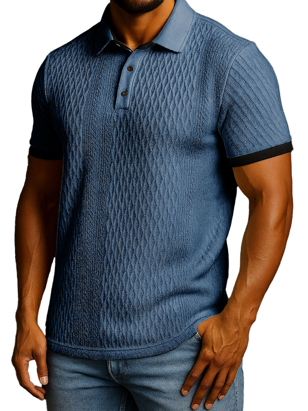 Men's Fashion Patchwork Jacquard Fabric Short-sleeved Lapel Polo Shirt