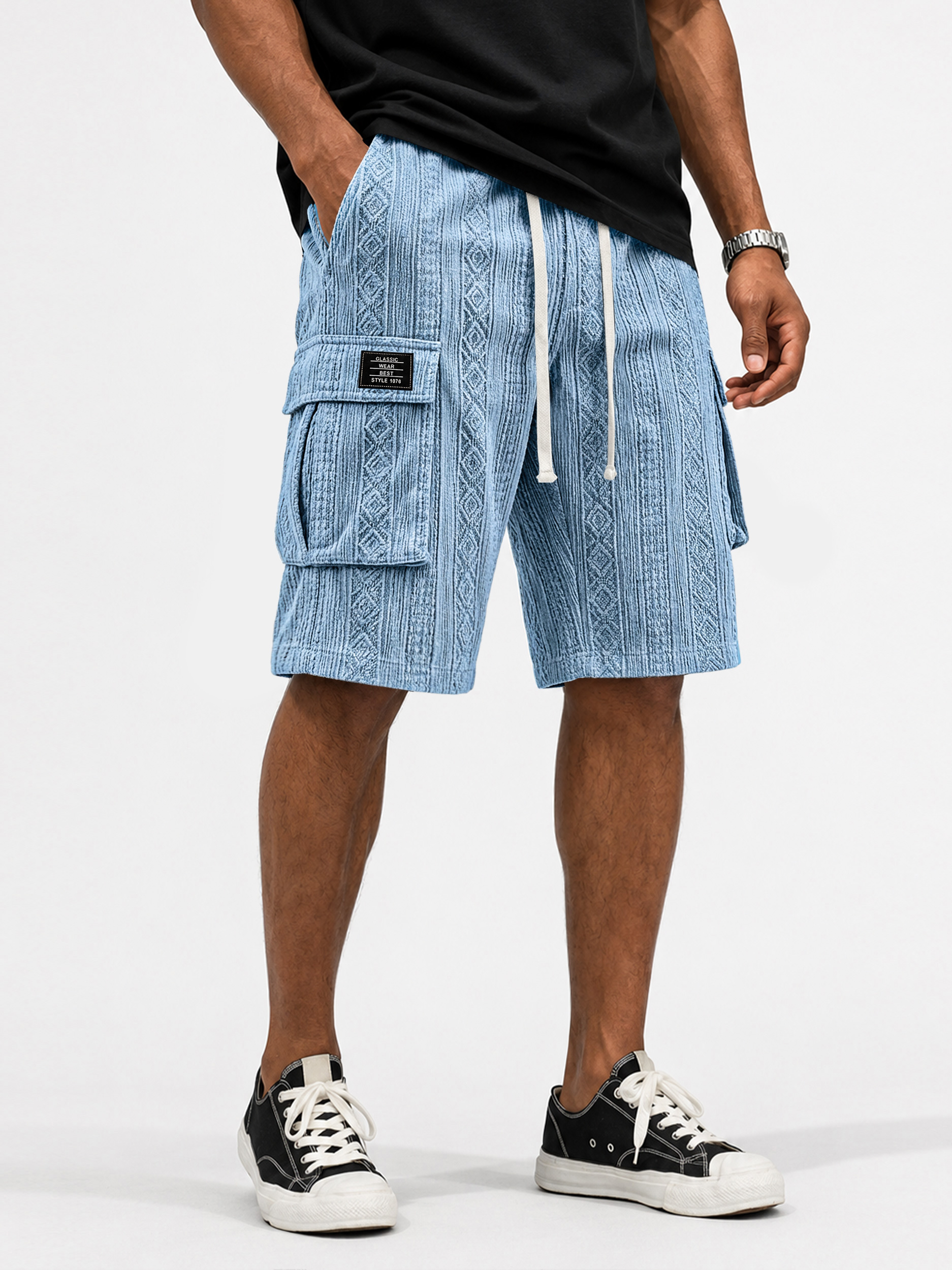 Men's Jacquard-Texture Multi-Pocket Casual Cargo Shorts