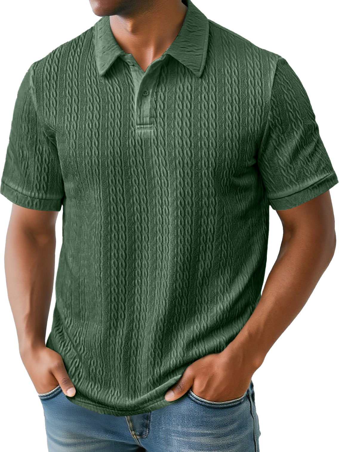 Men's Daily Simple Texture Lapel Button Casual Solid Color Short-sleeved Polo Shirt