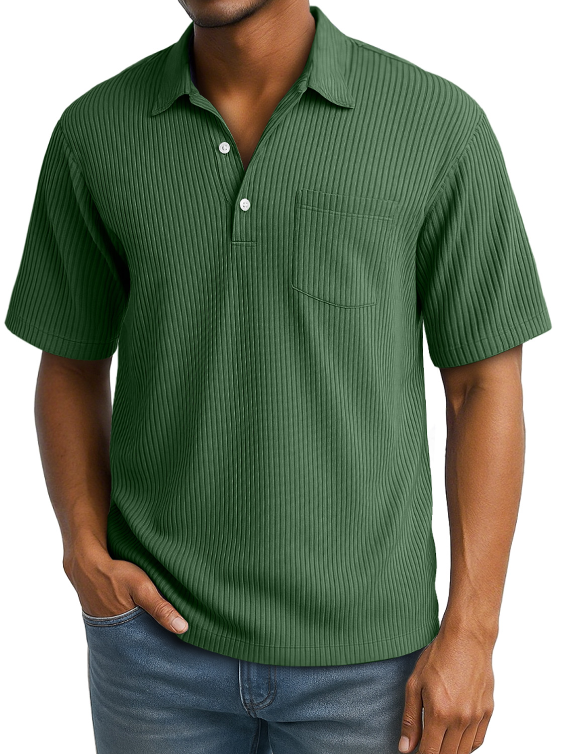 Men's Daily Lapel Pocket Ribbed Short-sleeved Polo Shirt