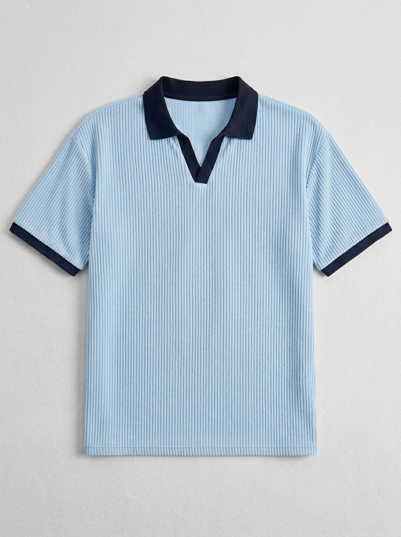 Men's Simple Ribbed Color Block Casual Short-Sleeve Polo Shirt