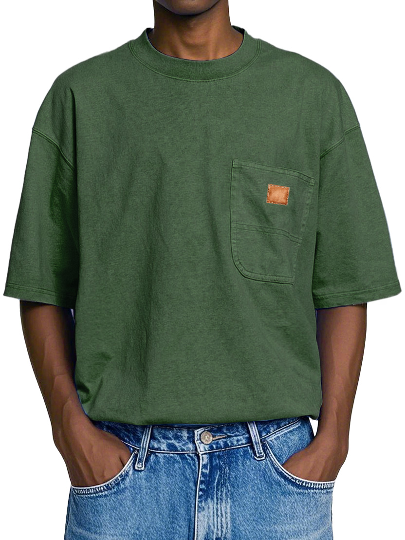 Men's Retro Round Neck Pocket Casual Workwear Short Sleeve T-Shirt