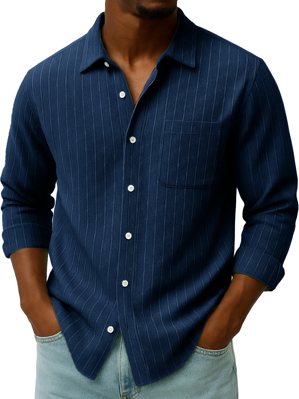 Men's Stylish Casual Everyday Jacquard Lapel Long-sleeved Shirt