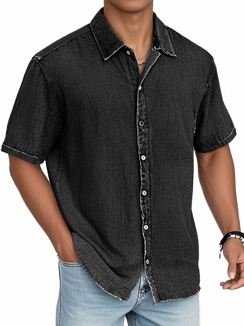 Men's Fashion Casual Textured Fabric Short-sleeved Shirt