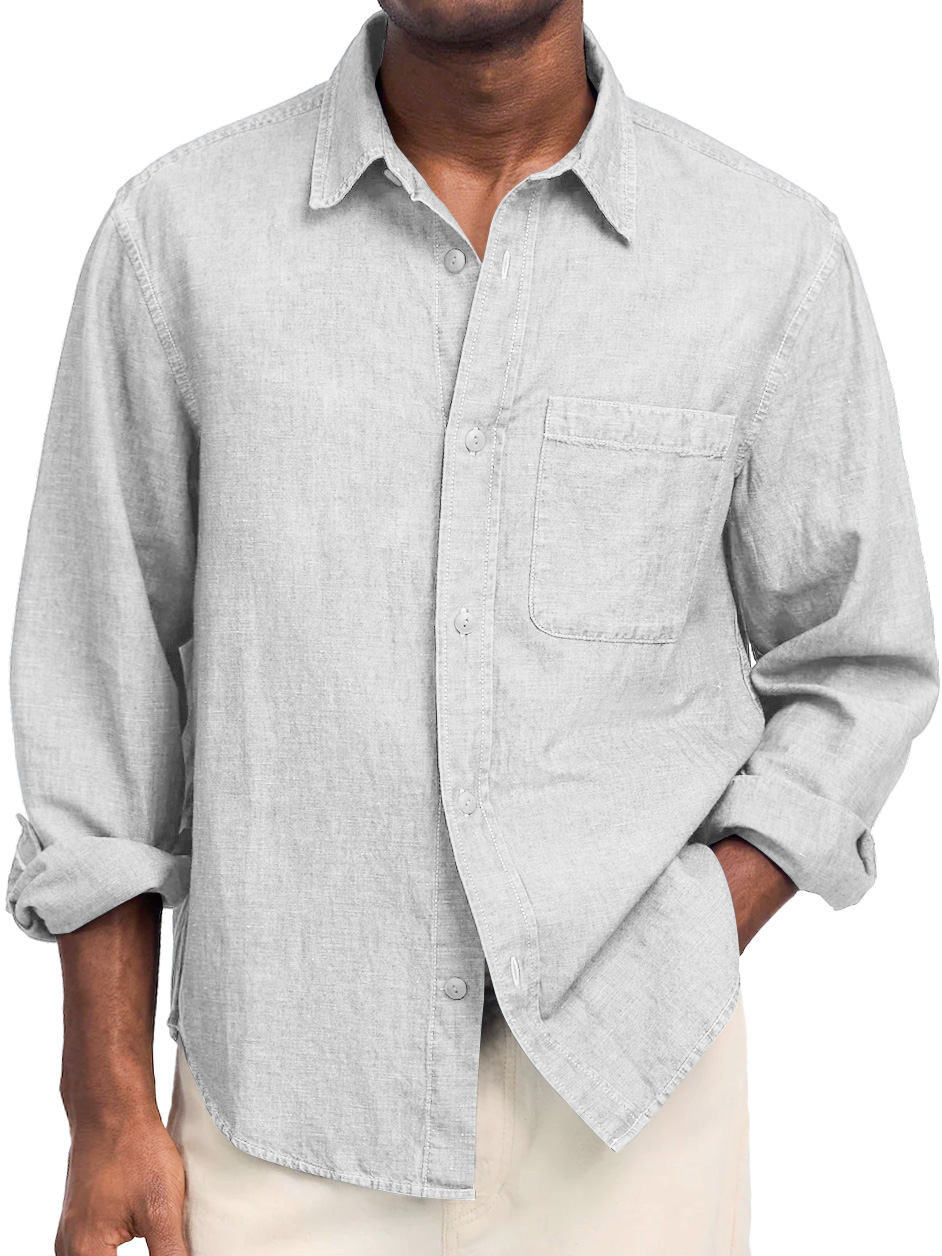Men's Daily Comfortable Cotton And Linen Lapel Casual Long-sleeved Shirt