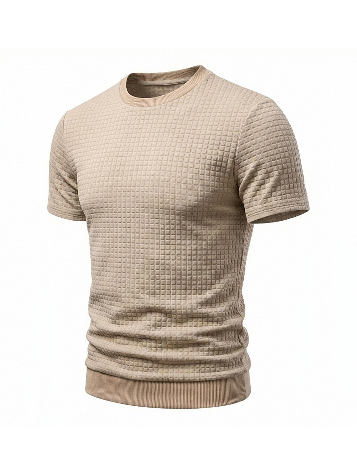 Men's Casual Waffle Knit Crew Neck Comfortable Short Sleeve T-Shirt