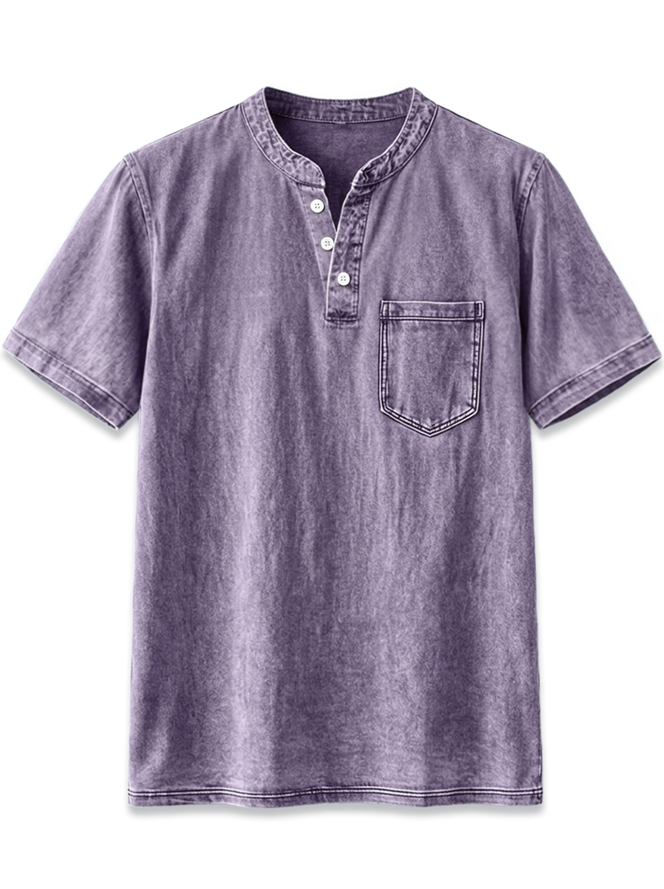 Men's Retro Stand Collar Button Casual Pocket Short Sleeve Henley Shirt