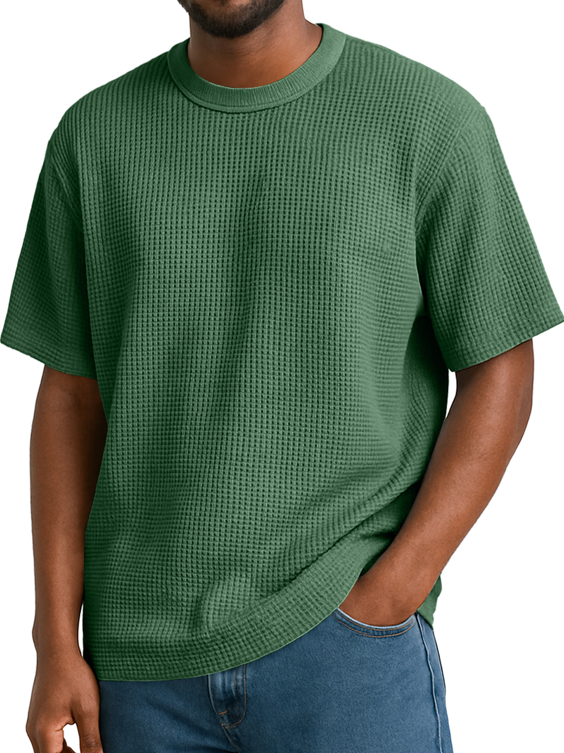 Men's Waffle Daily Round Neck Casual Solid Color Short Sleeve T-Shirt
