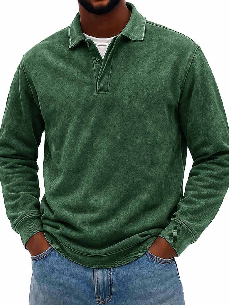 Men's Wear Fashionable Casual Daily Two-layer Placket Design Lapel Long-sleeved Polo Shirt