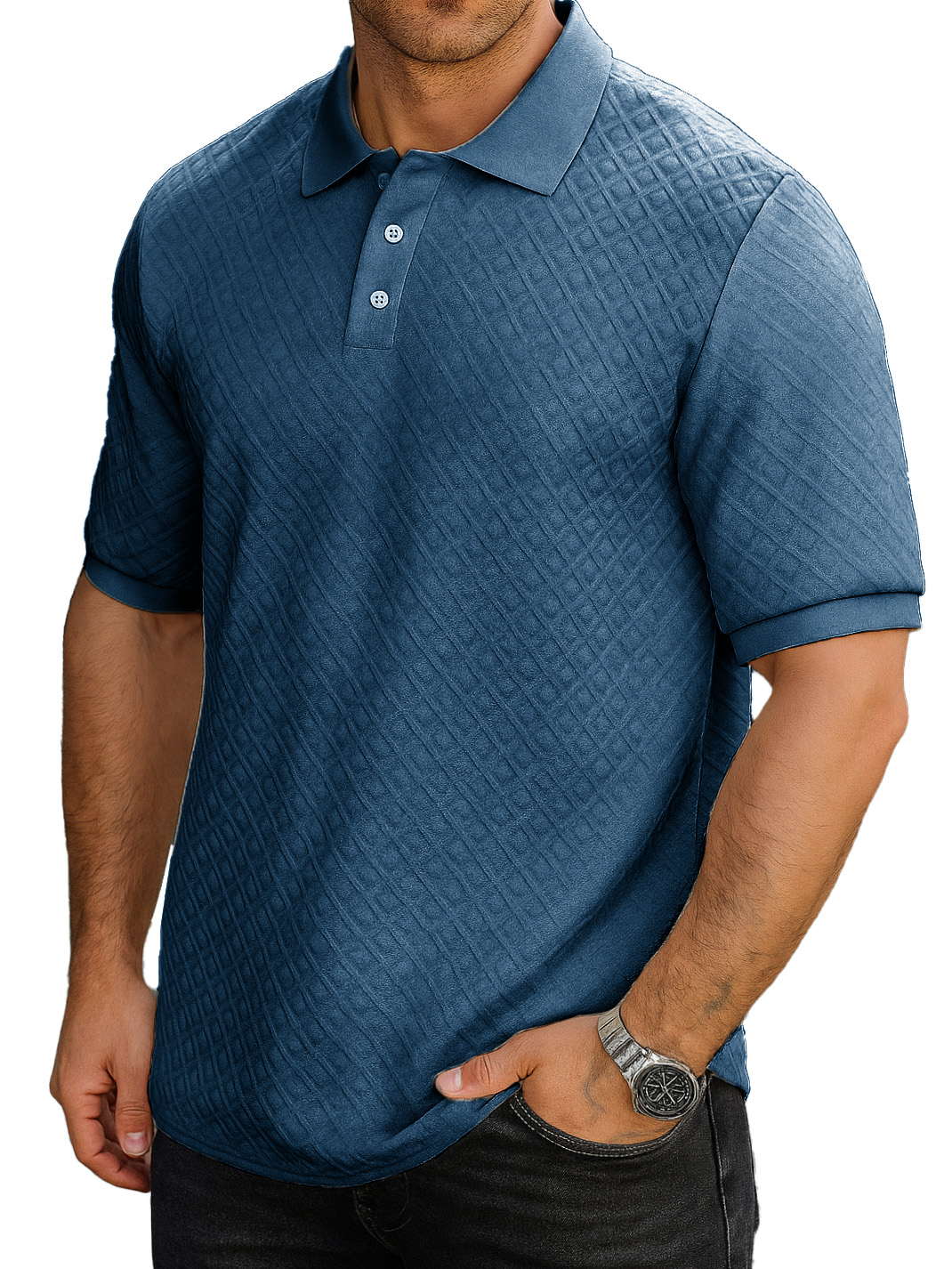 Men's Fashion Casual Daily Textured Fabric Lapel Short-sleeved Polo Shirt
