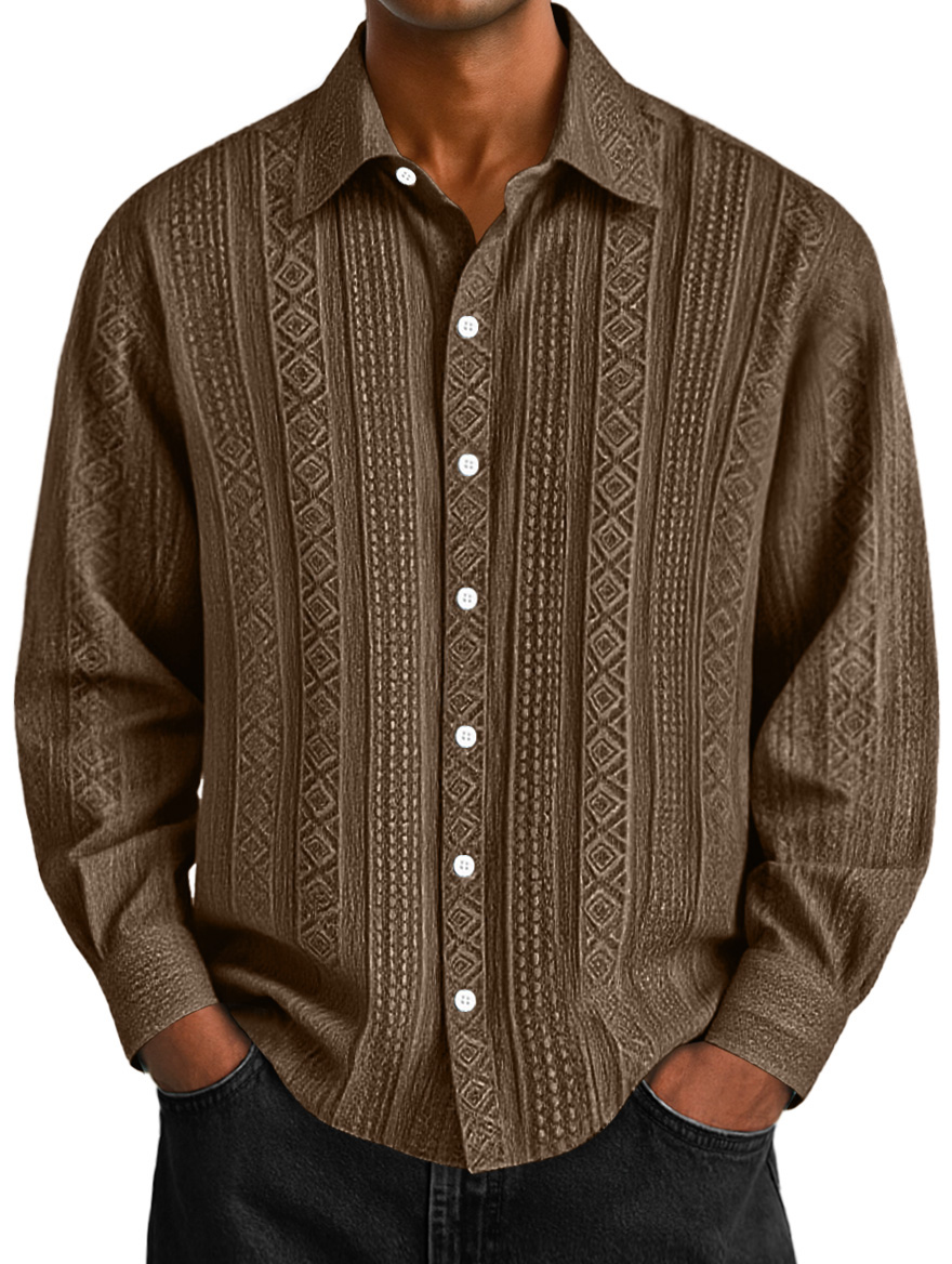 Men's Daily Jacquard Texture Casual Solid Color Long-sleeved Shirt
