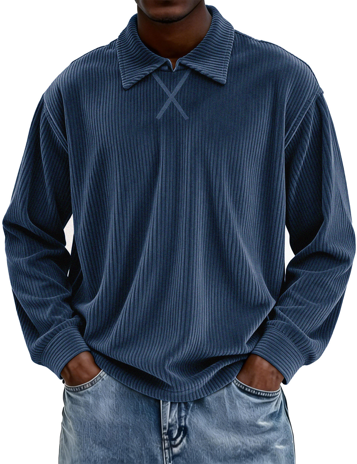 Retro-style Long-sleeved Collared Polo Shirt