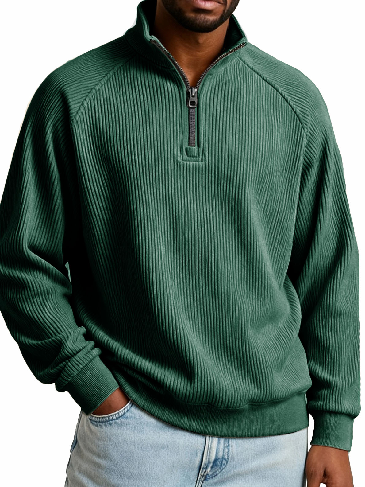 Men's Fashion Casual Raglan Sleeve Stand Collar Long Sleeve Sweatshirt
