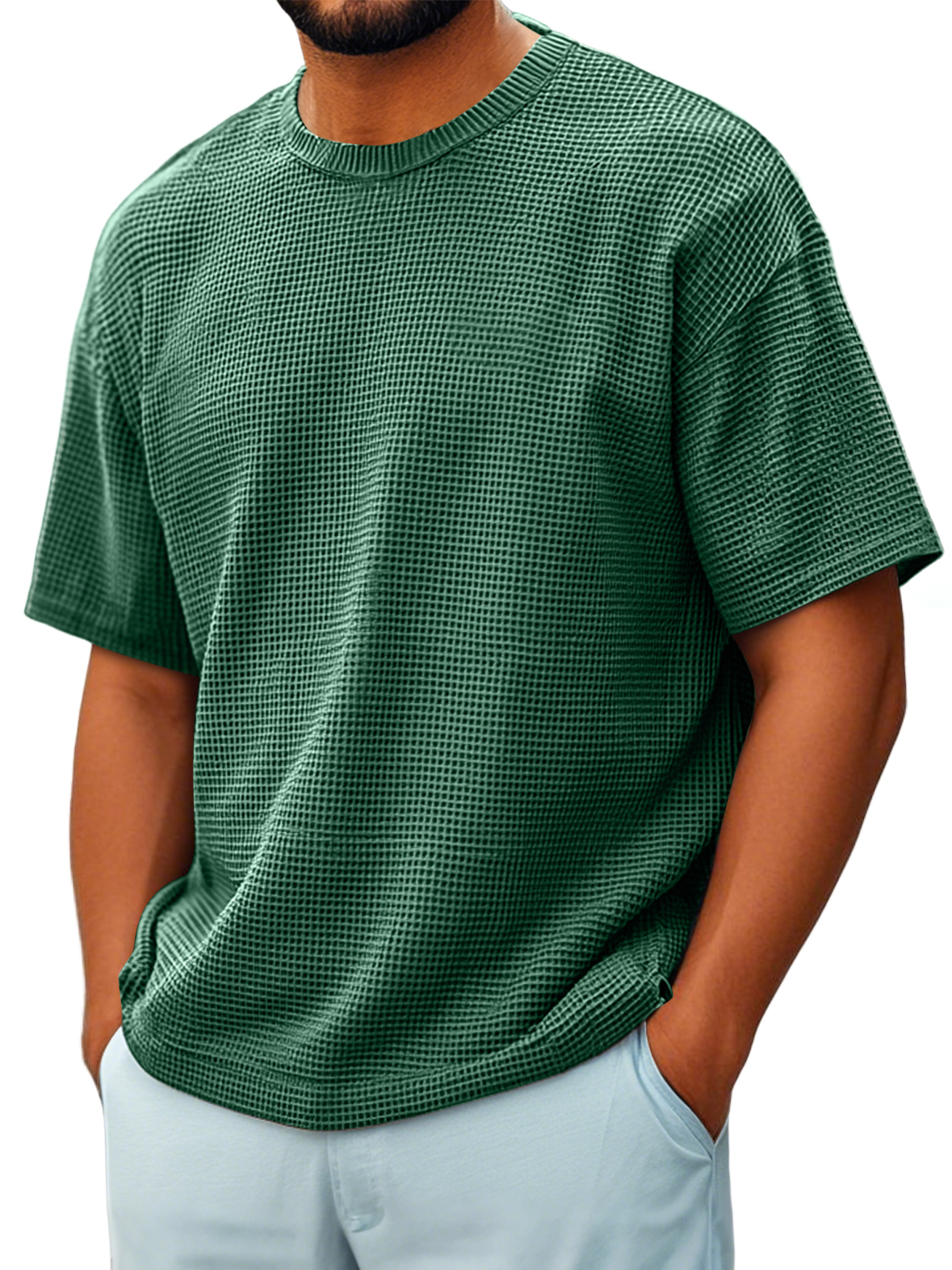 Men's Round Neck Waffle Casual Short-sleeved T-shirt