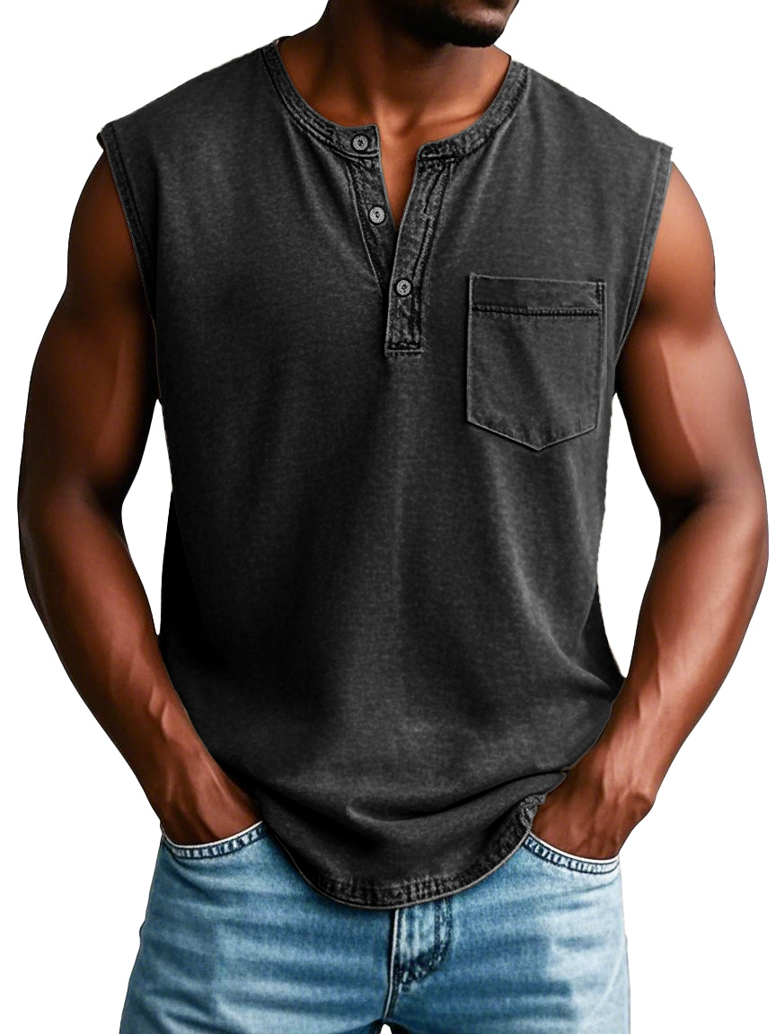 Men's Fashion Casual Retro Sports Pocket Sleeveless T-shirt