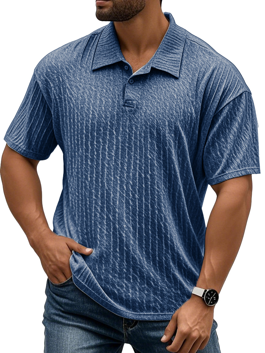 Men's Fashion Casual Textured Fabric Short-sleeved Polo Shirt