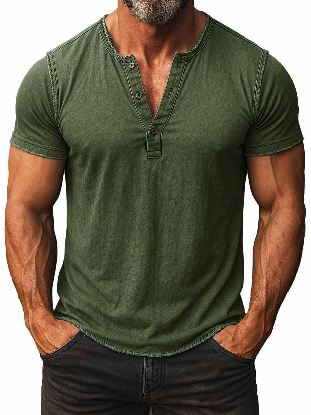 Men's Fashion Retro Distressed Short-sleeved Henley Shirt