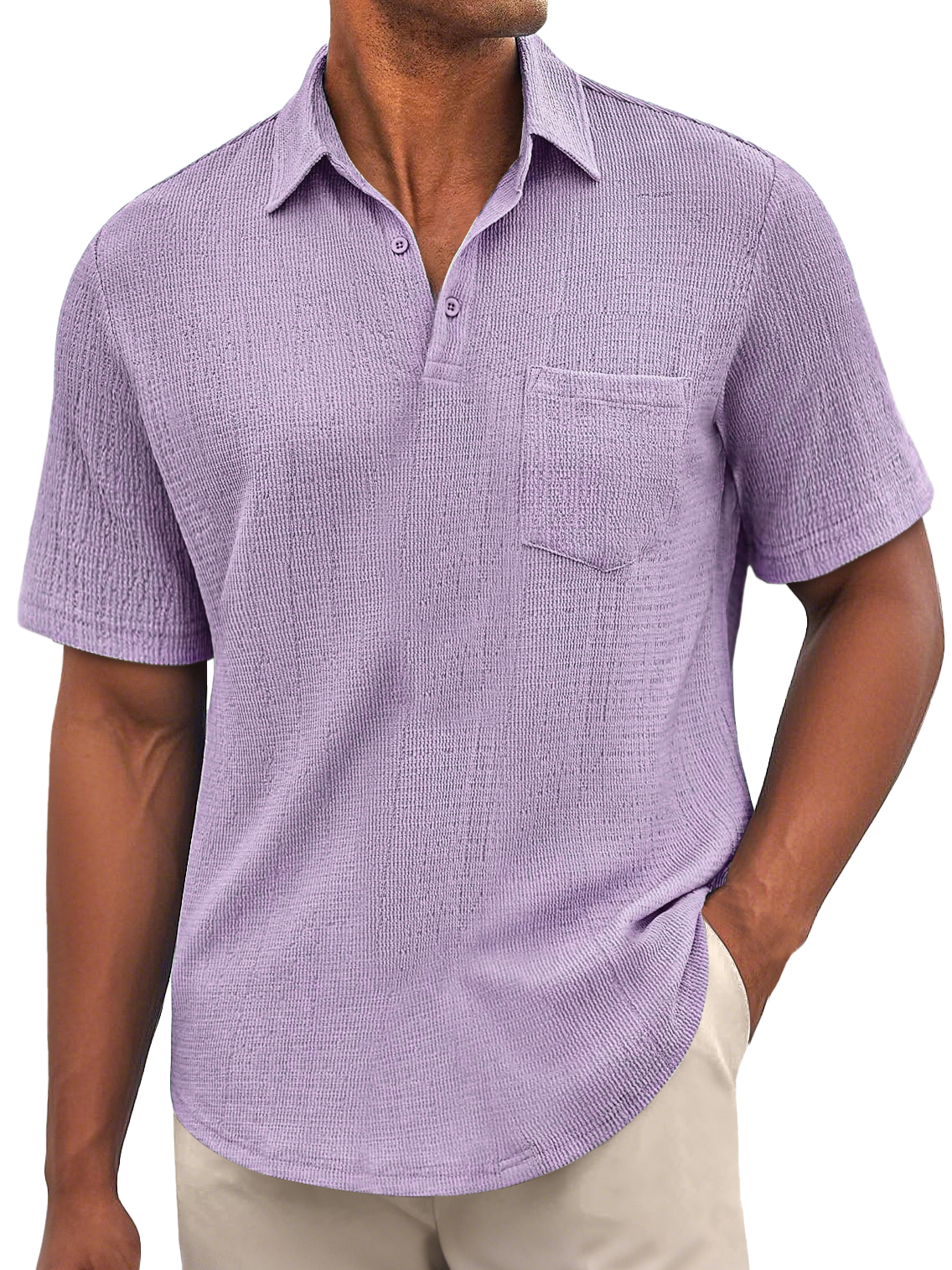Men's Daily Bubble Wrinkle Casual Pocket Solid Color Short Sleeve POLO Shirt
