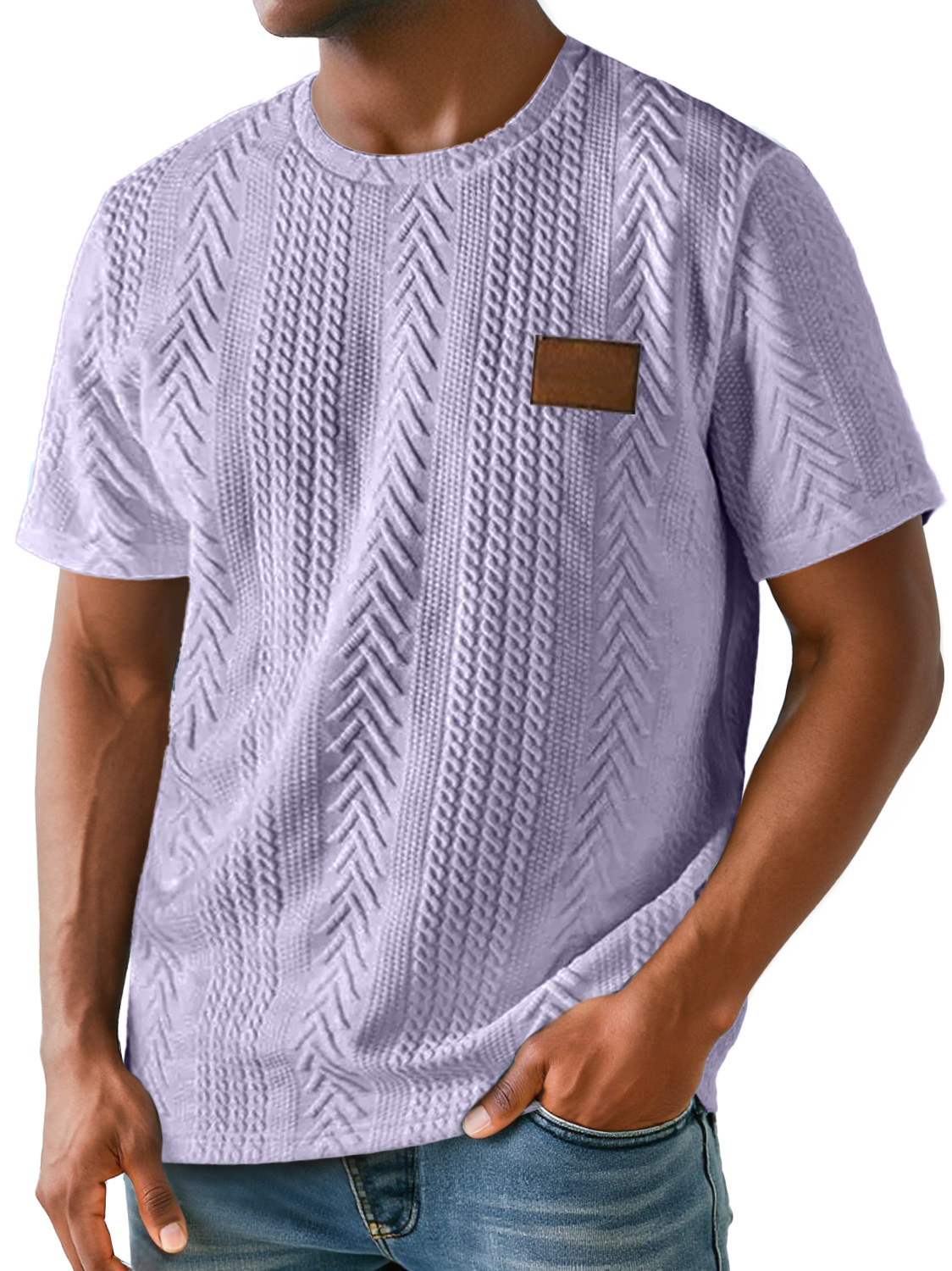 Men's Daily Round Neck Simple Texture Embroidered Label Casual Solid Color Short-sleeved T-shirt