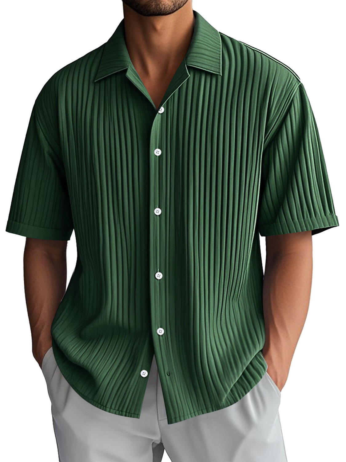Men's Daily Casual Ribbed Lapel Comfortable Short-sleeved Shirt