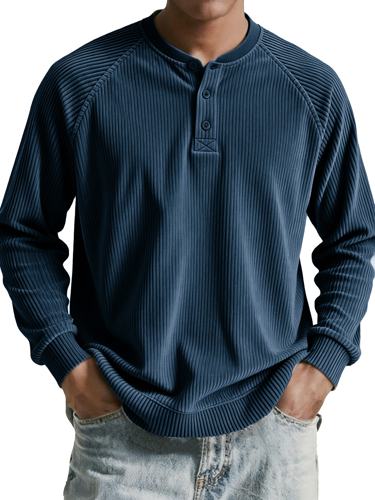 Men's clothing fashionable casual retro corduroy long-sleeved Henry shirt