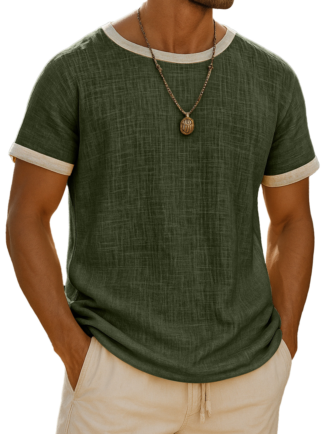 Men's Retro Daily Round Neck Colorblock Casual Short Sleeve T-shirt