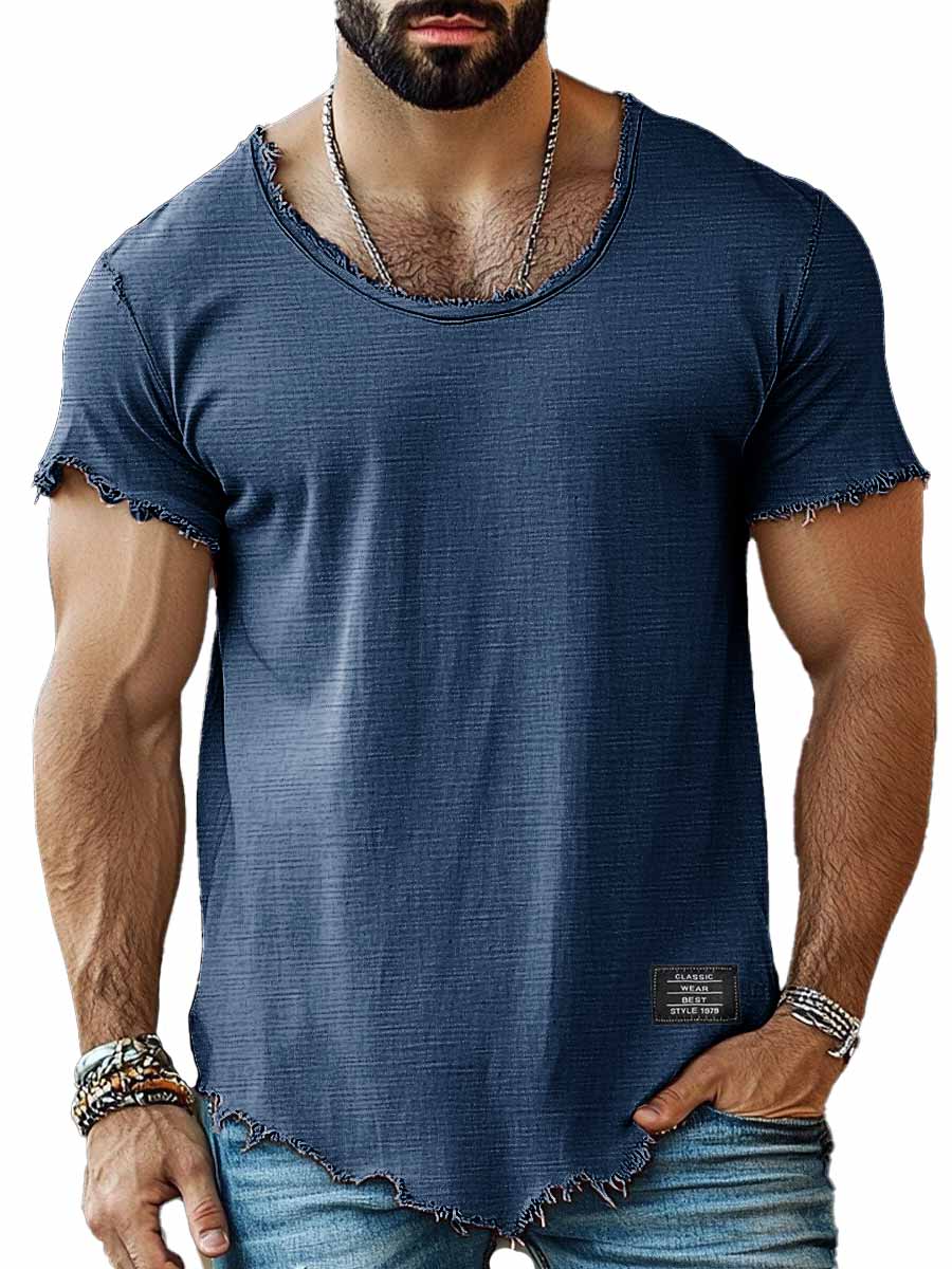 Men's Fashion Retro Embroidered Logo Short-sleeved T-shirt