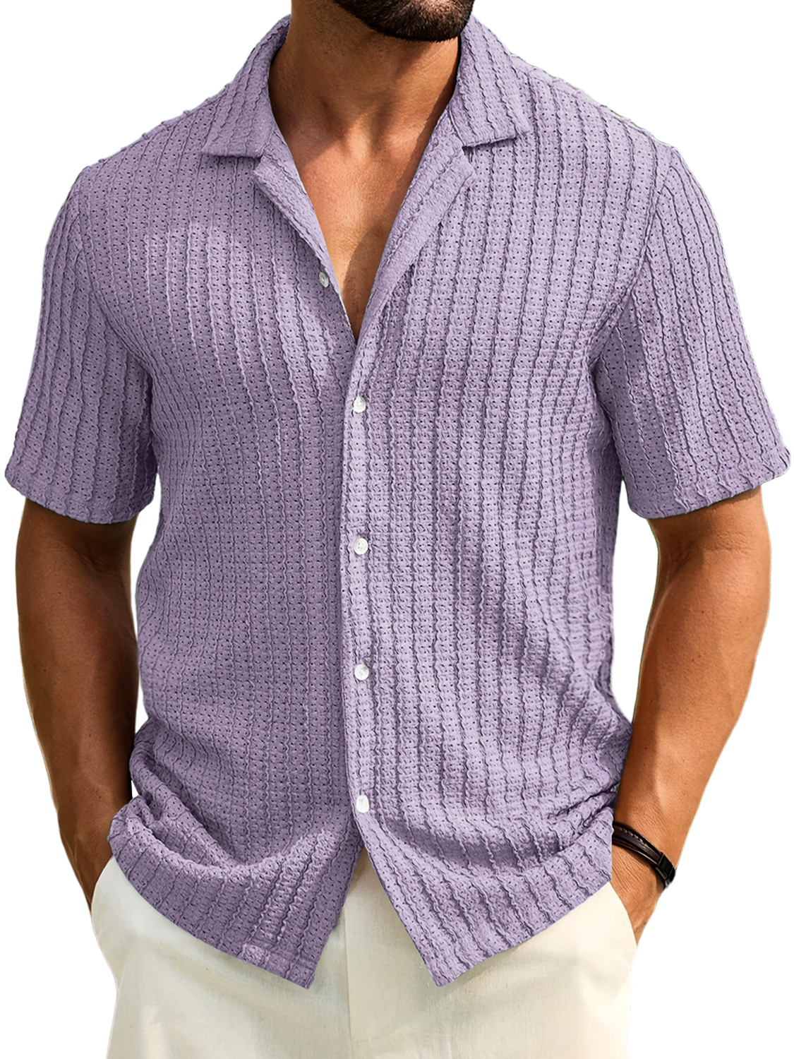 Men's Daily Casual Texture Lapel Comfortable Short-sleeved Shirt