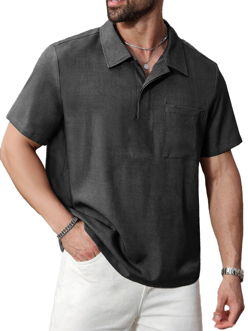Men's Daily Casual Limna Fabric Pocket Lapel Polo Shirt
