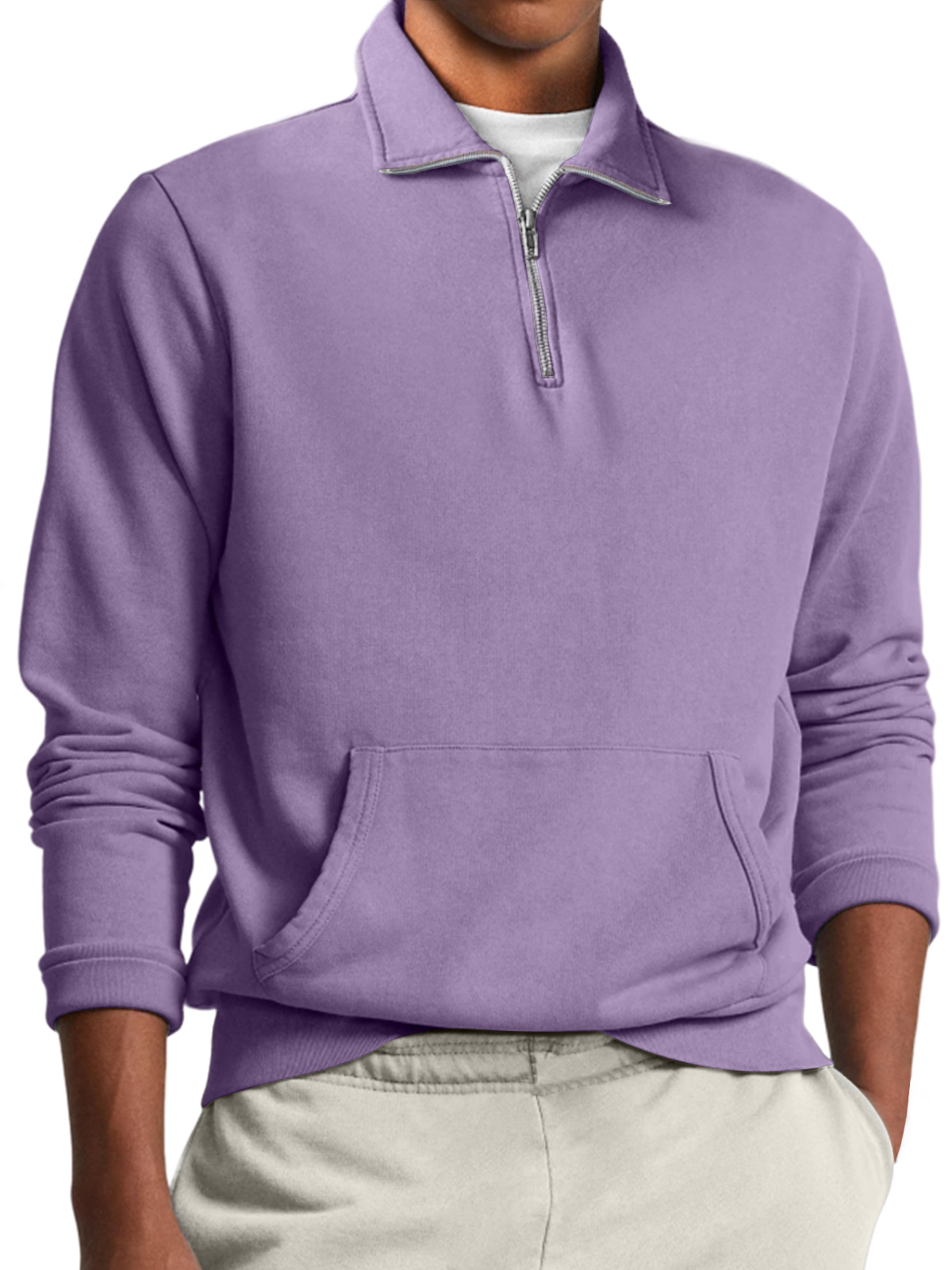 Men's Stand Collar Zipper Casual Loose Solid Color Sweatshirt