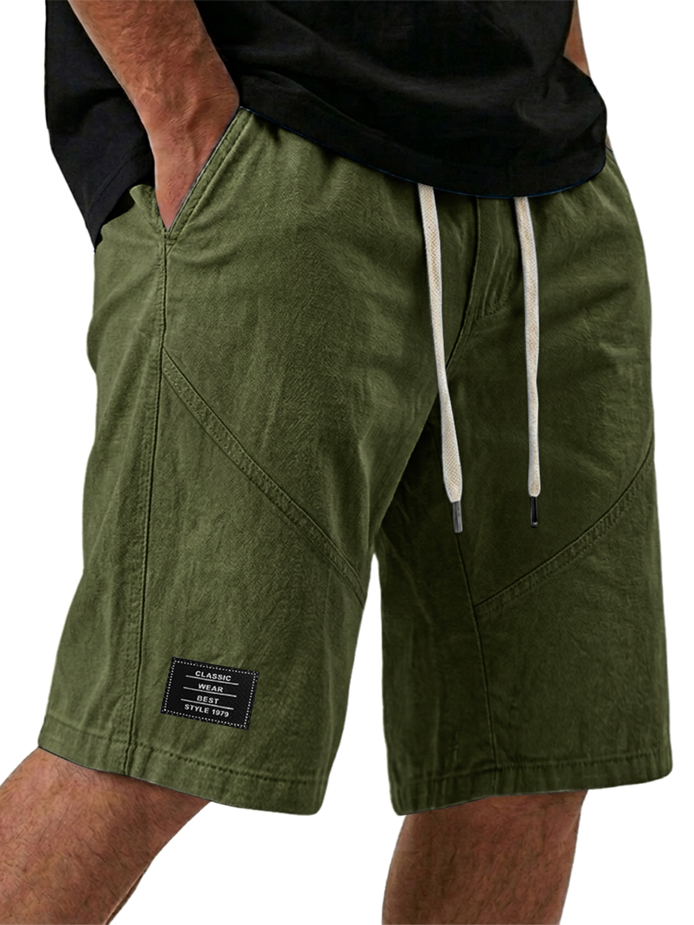 Men's Embroidered Logo Elastic Waist Casual Cargo Shorts