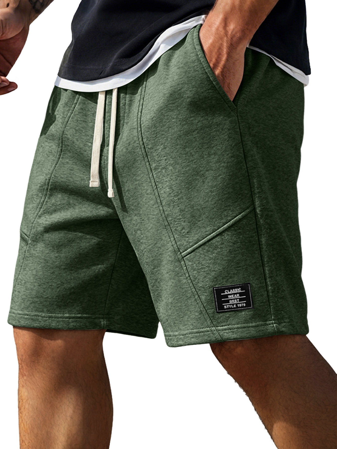 Men's Minimalist Deconstructed Design Embroidered Logo Casual Shorts