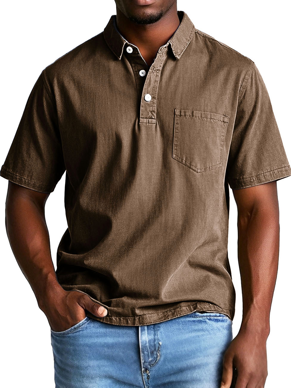 Men's Fashion Retro Distressed Lapel Pocket Short Sleeve Polo Shirt