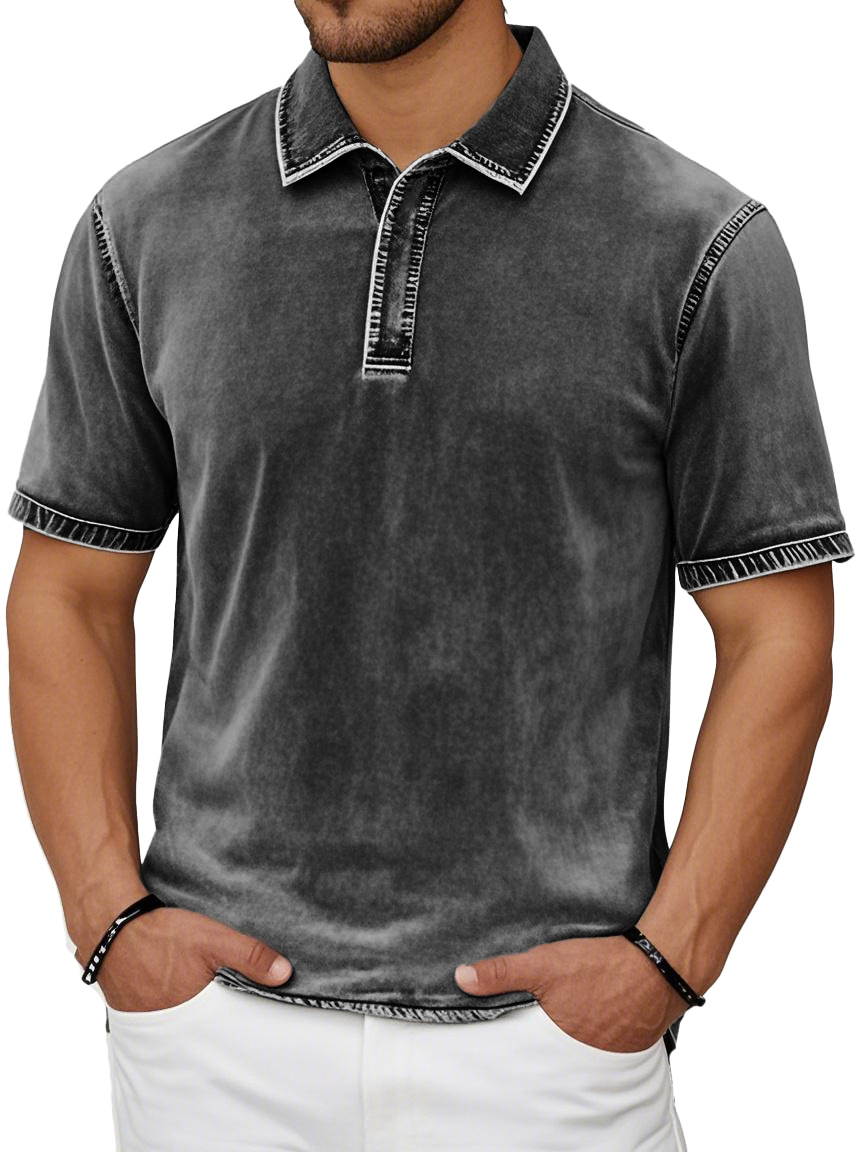 Men's Fashion Casual Retro Distressed Lapel Short-sleeved Polo Shirt