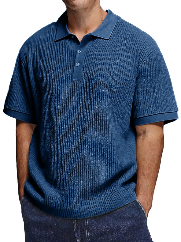 Men's Fashion Daily Textured Fabric Loose Pocket Lapel Polo Shirt