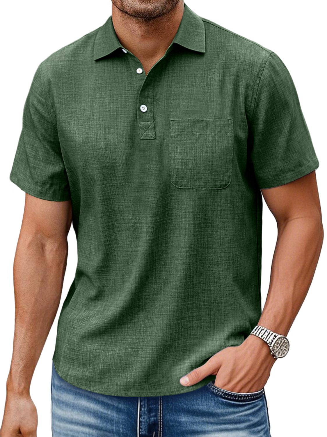 Men's Daily Lapel Pocket Casual Comfortable Solid Color Short-sleeved Polo Shirt