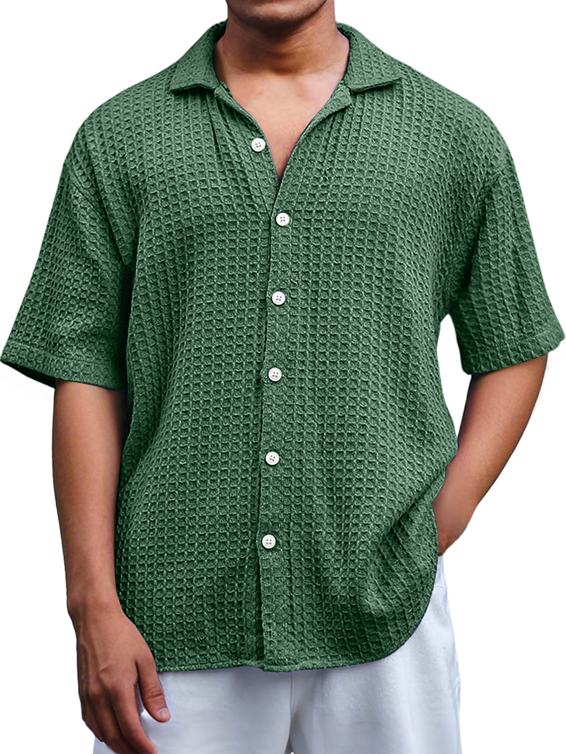 Men's Everyday Waffle Casual Lapel Comfort Short Sleeve Shirt