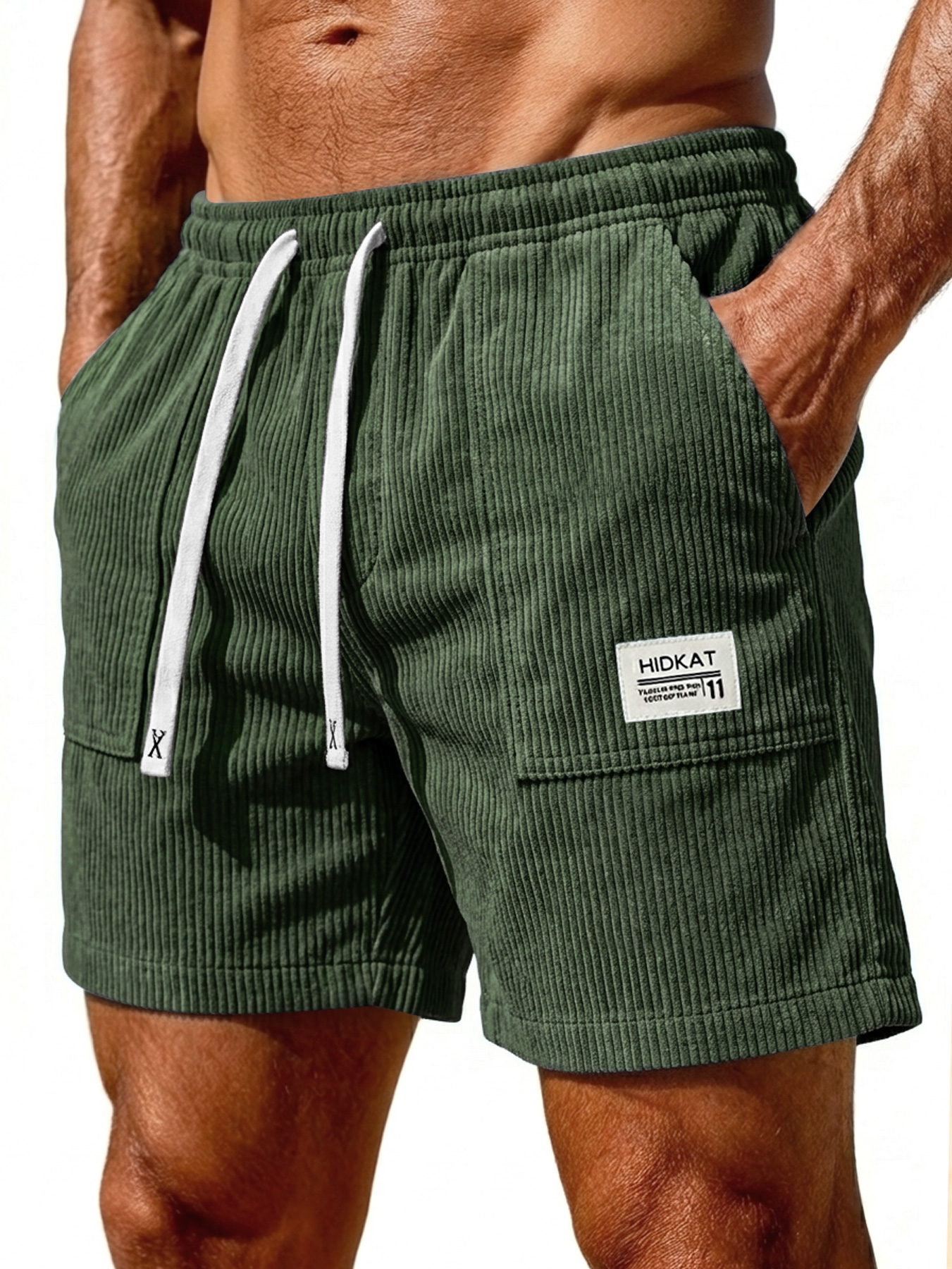 Men's Retro Corduroy Patch Pocket Embroidered Logo Casual Shorts