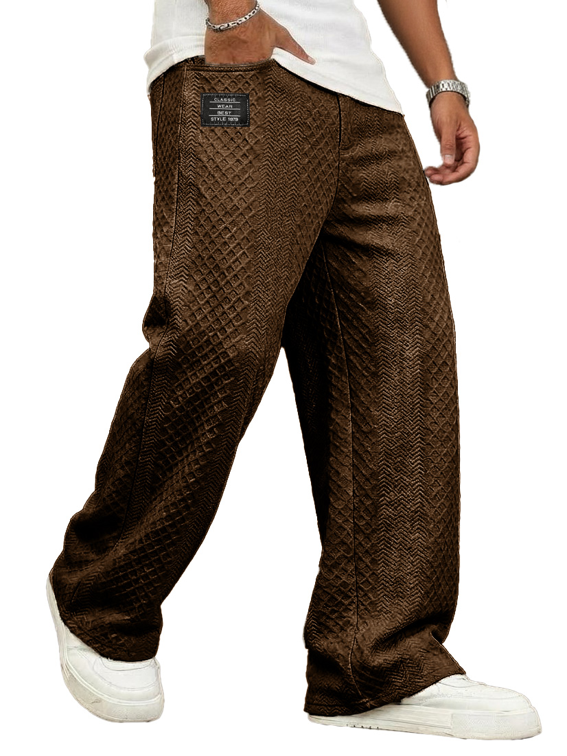 Men's Fashionable Casual Jacquard Fabric Loose Pocket Trousers