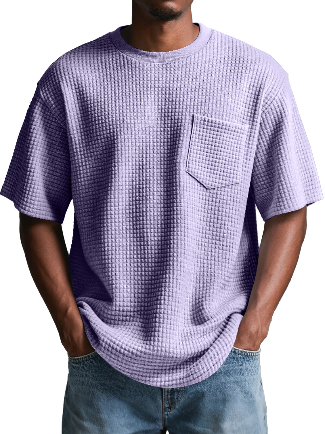 Men's Daily Round Neck Checkered Lapel Pocket Solid Color Short Sleeve T-shirt