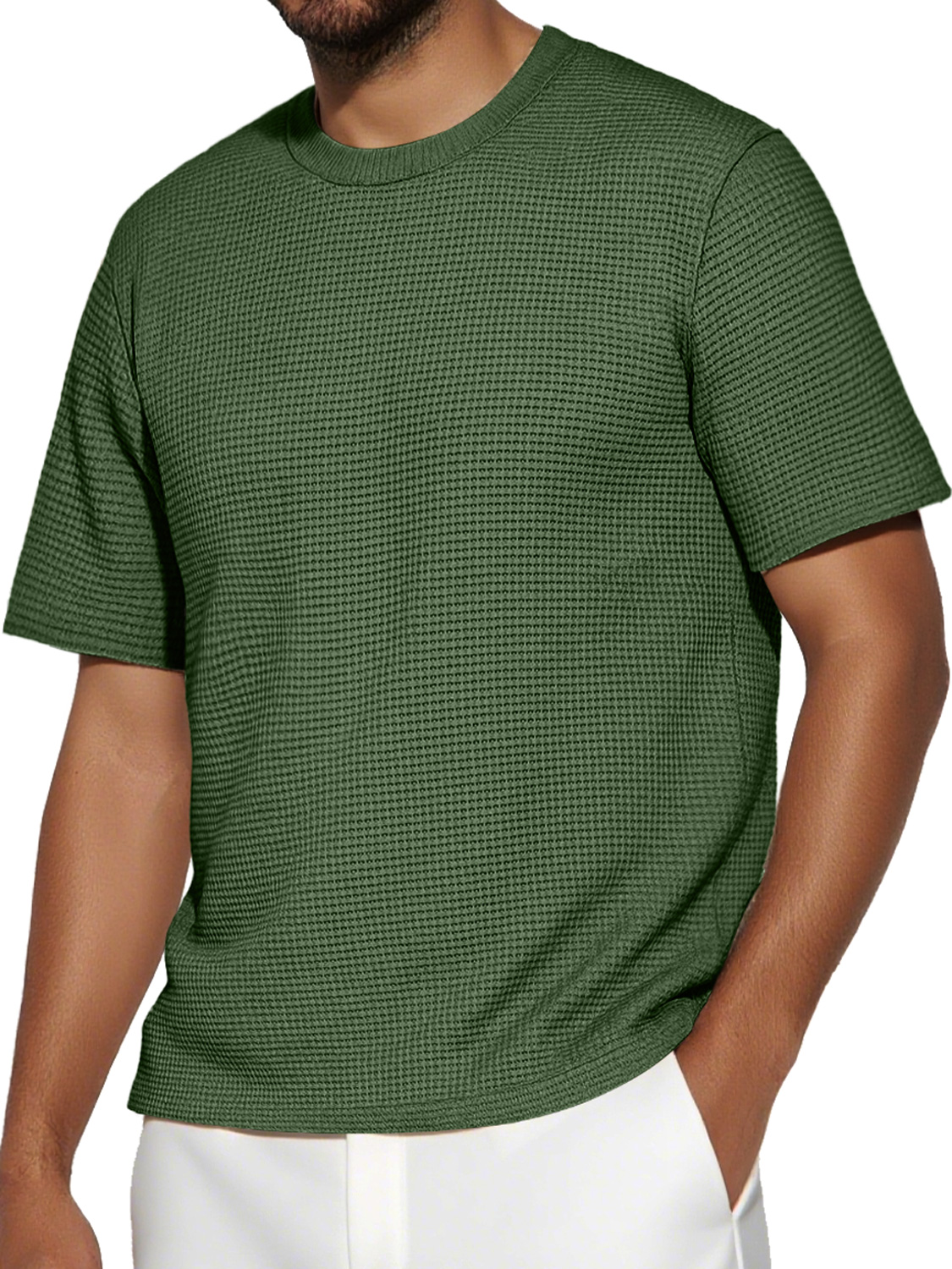 Men's Daily Round Neck Waffle Casual Solid Color Short Sleeve T-Shirt